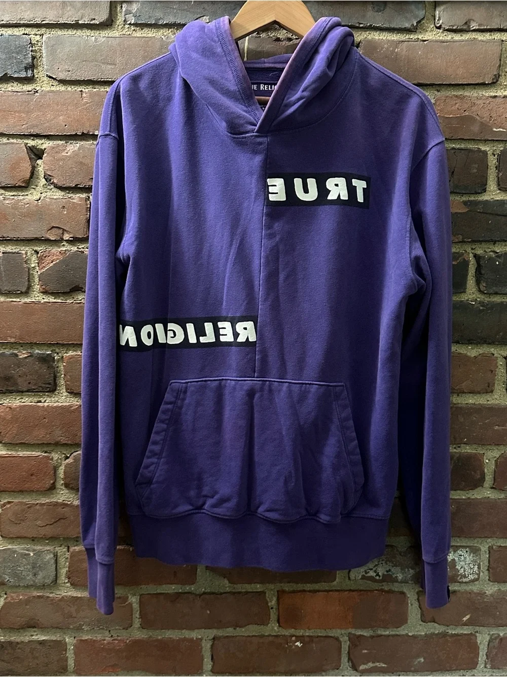 True Religion | hoodie reversed white logo lettering across the front 44 bust